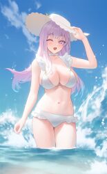 1girls absurd_res absurdres azur_lane bare_armpits bare_arms bare_belly bare_chest bare_hands bare_hips bare_legs bare_midriff bare_navel bare_shoulders bare_skin bare_thighs beach_hat belly belly_button bikini bikini_bottom bikini_only bikini_top blue_sky blunt_bangs breasts cirilla_lin cleavage clouds collarbone covered_areola covered_areolae covered_crotch covered_nipples covered_pussy covered_vagina day daylight daytime dot_nose dripping_wet elbows exposed exposed_arms exposed_belly exposed_legs exposed_midriff exposed_shoulders exposed_thighs eyebrows_visible_through_hair female female_focus female_only fingers groin half_naked half_nude hat high_resolution highres hourglass_figure large_breasts lean_body lean_figure legs legs_together light-skinned_female light_skin long_hair looking_at_viewer naked naked_female naked_woman narrow_waist navel nude nude_female nudity one_eye_closed one_eye_open outdoor outdoor_nudity outdoors outside partially_submerged partially_submerged_legs plymouth_(azur_lane) purple_eyebrows purple_eyes purple_eyes_female purple_hair purple_hair_female royal_navy_(azur_lane) shoulders sky slender_body slender_waist slim_girl slim_waist soaked soaked_pussy solo standing string_bikini submerged_feet submerged_legs swimsuit swimwear thick_thighs thighs thin_waist upper_body v-line wet wet_belly wet_bikini wet_body wet_breasts wet_legs wet_pussy wet_skin wet_thighs white_bikini white_bikini_bottom white_bikini_only white_bikini_top white_skin white_string_bikini white_swimsuit white_swimwear wide_hips wink winking winking_at_viewer winking_eye