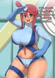 1girls 2024_pokemon_teraleak big_breasts blue_eyes blush eye_contact female gloves huge_breasts huge_thighs large_breasts latina long_hair looking_at_viewer nintendo pokemon pokemon_bw red_hair skyla_(pokemon) solo standing thick_thighs thighs voluptuous wide_hips yamaori