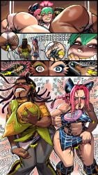 3girls alternate_breast_size alternate_hairstyle biting_own_lip blush dark-skinned_female dark_skin erect_nipples ermes_costello fff_threesome fingering foo_fighters goo_creature goo_on_breasts goo_on_pussy grabbing_own_breast hearts_around_head jojo's_bizarre_adventure jolyne_kujo kissing_cheek lesbian pale-skinned_female pale_skin penetration public public_sex remote_control squeezing squeezing_breast stagbeetle stone_ocean trembling vaginal_penetration