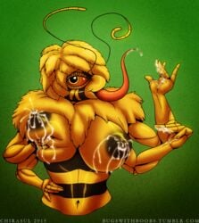 1girls 2015 4_arms abstract_background antennae anthro areola arthropod bee big_breasts big_nipples breast_grab breast_squeeze breasts chirasul erect_nipples female female_only fur hair hand_on_breast hi_res insects lactation large_breasts large_nipples licking looking_at_viewer mature_female milk multi_arm multi_limb navel nipples open_mouth proboscis solo tongue tongue_out valencia watermark