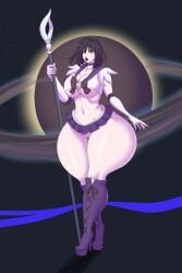 1girls annon bishoujo_senshi_sailor_moon breasts cleavage female female_only huge_breasts huge_hips huge_thighs human large_breasts pussy revealing_clothes sailor_saturn skimpy solo solo_female standing thunder_thighs wide_hips