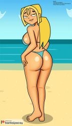 ass bankaipacay beach big_ass big_booty biting_lip blonde_hair blue_bikini bridgette_(tdi) feet green_eyes looking_at_viewer looking_back sand sideboob total_drama_island