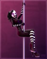 3d black_body dance female five_nights_at_freddy's fnaf high_heeled_shoes high_heels marionette_(fnaf) pole_dancing puppet_(fnaf) purple_eyes robot robot_girl solo