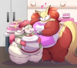 alcremie bbw big_breasts breasts cleavage delphox fairyrolls female furry huge_breasts overweight pokemon pokemon_(species) thick_thighs wide_hips