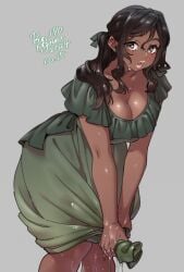 black_hair dark-skinned_female dark_hair dark_skin dress gray_eyes green_clothing original_character pink_lips ryo_agawa soaked_clothes wet_clothes