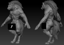 3d anthro backsack balls barely_visible_balls barely_visible_genitalia biped censored digital_media_(artwork) genitals gnoll greisane hyena male male_anthro mammal muscular muscular_anthro muscular_male unfinished