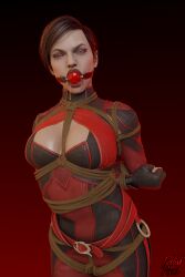 alternate_costume angry ball_gag bondage gagged mortal_kombat mortal_kombat_11 saliva simple_background skarlet skarlet_(mk11) ticklishpixels