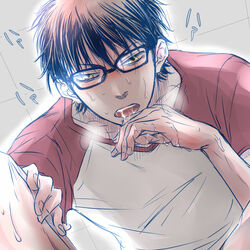 2boys ace_of_diamond after_sex blush fellatio glasses male_only miyuki_kazuya multiple_boys oral sweat yaoi