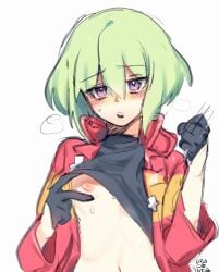 androgynous blush clothing femboy instanttnoodle lifting_shirt lio_fotia needy promare suggestive_gesture twink