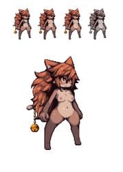 bell feline furry long_hair omunikin orange_eyes orange_hair pixel_art pussy white_background