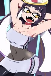 2024 arm_behind_head arm_on_head armpit_crease armpit_peek armpit_pose armpit_sex_invitation armpits arms_up background baggy_pants big_breasts black_eyelashes black_hair black_pantyhose blunt_bangs breasts callie_(splatoon) callie_(summer_nights) chain_earrings chicken_rib digital_drawing_(artwork) digital_media_(artwork) eyelashes female female_only food food_on_head hi_res humanoid_pointy_ears inkling light-skinned_female light_skin marine marine_humanoid midriff miniskirt mole mole_under_eye mollusk mollusk_humanoid nintendo object_on_head official_alternate_costume official_alternate_hairstyle open_mouth open_smile pencil_skirt pointy_eared_humanoid pointy_ears presenting_armpit presenting_armpits short_hair shrimp sidelocks splatfest splatoon splatoon_(series) splatoon_3 squid_sisters star_shaped_pupils summer_nights_splatfest tentacle tentacle_hair thick_thighs yellow_eyes zipper zipper_pull_tab