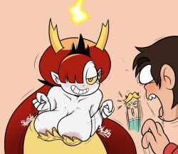 1girls areola_peek areola_slip areolae areolae_peeking areolae_slip big_breasts blush bouncing_breasts calicobggs cleavage cocky grin hekapoo jackhorrible marco_diaz nipple_peek red_hair sketch star_butterfly star_vs_the_forces_of_evil surprised terrible_the_drawfag yellow_sclera