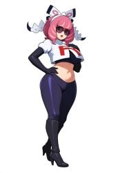 1girls ai_generated big_breasts elbow_gloves enemy_conversion gloves hairband klara_(pokemon) latex latex_gloves nintendo novelai pokemon pokemon_ss pokemon_ss_isle_of_armor team_rocket