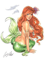 1girls ariel ass blue_eyes breasts disney dolphin elias_chatzoudis female female_only fish_girl fish_tail flower flower_in_hair green_tail jpeg large_breasts lipstick long_hair looking_at_viewer mermaid mermaid_ass mermaid_girl mermaid_position mermaid_princess mermaid_tail monster_girl orange_hair red_hair sideboob signature sitting smile solo the_little_mermaid white_background