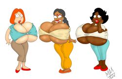 3girls alternate_breast_size bindi bursting_breasts crossover dark-skinned_female dark_skin donna_tubbs family_guy female female_only gigantic_breasts hyper hyper_breasts indian indian_female light-skinned_female lois_griffin manjula_nahasapeemapetilon maxtlat milf multiple_girls the_cleveland_show the_simpsons