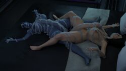 3d asari big_breasts big_penis cum cum_on_body cum_on_breasts cum_on_face cum_on_penis futa_on_futa futanari gwsfm liara_t'soni mass_effect miranda_lawson