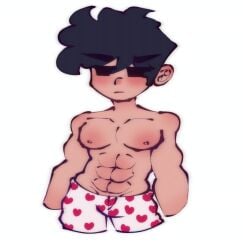 abs black_eyes black_hair blush clothed clothing clownyfool fnf_mods friday_night_funkin gay looking_at_viewer male male_only nipples nova_(friday_night_funkin) partially_clothed underwear