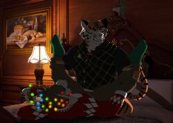 dark dolph_(fortnite) fortnite gay gay_anal gay_sex legs_apart legs_up male male/male male_penetrating oscar_(fortnite) penetration penetration_through_clothes reindeer tiger