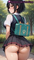 1girls ai_generated anime anime_style asian ass backpack bag bangs black_hair black_skirt black_sweater_vest black_vest blush breasts brown_eyes bush bust busty cleft_of_venus closed_mouth collared_shirt cowboy_shot day female female_focus female_only from_behind hair_between_eyes hentai juicy_butt labia labia_majora large_breasts looking_at_viewer looking_back marvel marvel_comics marvel_rivals miniskirt natsuyoru no_panties oshiri outdoors park peni_parker peni_parker_(marvel_rivals) pleated_skirt pussy school_bag school_uniform shiny shirt short_hair short_sleeves skirt sleeveless_sweater solo solo_female standing sweater_vest thigh_gap thighs tree uncensored underbutt uniform vagina vest voluptuous voluptuous_female white_shirt