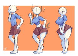 ass_expansion bald bald_female bald_man bald_woman big_breasts blue_t-shirt blush blushing breast_expansion breasts brown_skirt dreamerknights eyelashes female gender_transformation huge_breasts mtf_crossgender mtf_transformation rule_63 sequence simple_background skirt surprise_transformation surprised surprised_expression t-shirt tagme thick_thighs transformation transformation_sequence white_skin wide_hips