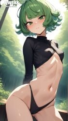 1girls ai_generated breasts cute female green_eyes green_hair hi_res light_skin one-punch_man panties qwekk short_hair small_breasts stable_diffusion sweat tatsumaki