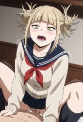 ai_generated blonde_hair boku_no_hero_academia cowgirl_position cowgirl_position faceless_male fossillight himiko_toga my_hero_academia pussy rubbing_pussy school_uniform toga_himiko vagina vaginal_penetration vaginal_penetration vaginal_sex yellow_eyes