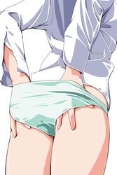 ass ass_grab close-up female hand_in_panties highres matsunaga_kouyou no_pants original panties shirt solo underwear