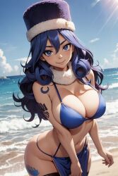 1girls ai_generated big_breasts blue_eyes blue_hair breasts cleavage fairy_tail jinzo1993 juvia_lockser long_hair looking_at_viewer solo tattoo