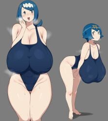 2girls alternate_breast_size barefoot blue_swimsuit blush breasts_bigger_than_head breasts_visible_through_clothing cham22 chamchami female female_only full_body gonzalo_costa huge_breasts human human_only lana's_mother_(pokemon) lana_(pokemon) large_ass large_nipples leaning_forward looking_at_viewer massive_breasts milf multiple_girls one_piece_swimsuit pokemon sagging_breasts steaming_body steamy_breath sweat sweating sweaty_breasts swimsuit