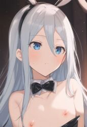 1girls ai_generated blue_eyes blush blush breasts breasts breasts breasts_out bunny_ears bunny_girl bunnysuit female female_focus female_only flat_chest flat_chested high_resolution highres naked nipples partially_clothed partially_clothed_female partially_nude partially_undressed project_sekai silver_hair solo solo_female solo_focus sweat tits_out topless yoisaki_kanade