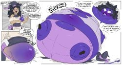 big_breasts blueberry_inflation breasts cleavage female inflation skin_turning_blue sunken_head sunken_limbs thick_thighs veryfilthything wide_hips