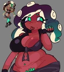 1girls big_breasts breasts dark_skin female female_focus female_only green_eyes green_hair large_breasts lipstick marina_(splatoon) octoling octoling_girl pubic_hair solo solo_female splatoon splatoon_2