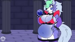 big_breasts blueberry_inflation breasts cleavage female five_nights_at_freddy's furry huge_breasts inflation mad_n_evil roxanne_wolf_(fnaf) tagme thick_thighs wide_hips