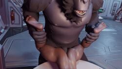 3d_(artwork) anal anal_sex anthro ape ass blender_(artwork) blizzard_entertainment digital_media_(artwork) duo erection genitals gorilla haplorhine hi_res human interspecies male male/male male_penetrated male_penetrating male_penetrating_male mammal muscular muscular_male open_mouth overwatch penetration penile penile_penetration penis primate sex sheades winston_(overwatch)