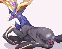 anus blush cervine chest_tuft deer edit female feral legendary_pokemon lying mammal nintendo on_side pokemon pokemon_(species) presenting presenting_pussy pussy pussy_juice simple_background solo tuft uncensored unknown_artist video_games white_background xerneas