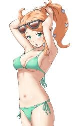 breasts female female_only glasses green_bikini green_eyes maho_(corotonton5150) nintendo orange_hair pale-skinned_female pokemon ponytail solo sonia_(pokemon)