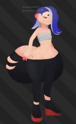 alternate_ass_size alternate_body_type ass_bigger_than_head ass_cleavage ass_focus bulging_ass dumptruck_ass gigantic_ass hyper_ass massive_ass no_underwear shiver_(splatoon) skin_tight skindentation smirk splatoon splatoon_3 standing torn_clothes torn_pantyhose