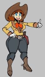 1girls boots cowgirl jammedvhs jamvcr mario_(series) princess_daisy thick_ass thick_thighs thighs