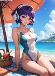 1girls 2d ai_generated athletic athletic_female beach big_breasts blizzard_entertainment blue_eyes blush breasts cleavage competition_swimsuit curvy curvy_figure cute cute_face detailed empty eyelashes female fit fit_female focus headgear high_quality juno_(overwatch) legs lips lipstick looking_at_viewer makeup mascara medium_breasts nero100 ocean one-piece_swimsuit outdoors outside overwatch overwatch_2 perky_breasts posing purple_hair seductive seductive_look short_hair stable_diffusion swimsuit thighs