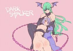 ass bondage bruised_ass chains darkstalkers dominatrix eyepatch futa_yuri_ryona lilith_aensland morrigan_aensland nude_female_clothed_female yuri