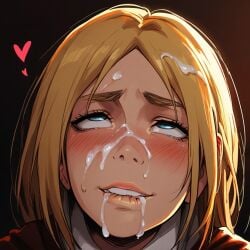 1girl 1girls ai_generated attack_on_titan biting_lip blonde_hair blue_eyes blush blushing christa_lenz civitai clothed cum cum_on_face cum_on_forehead cum_on_hair cum_on_lips cum_on_nose eyes_rolling_back female heart heart_symbol historia_reiss lip_biting looking_up pikachu1938 pleasure_face pleasured_face pleasured_female shingeki_no_kyojin solo solo_female solo_girl tagme teeth