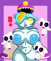 1girls 3boys big_breasts blue_body blue_hair brawl_stars breasts colette_(brawl_stars) female ghost inspector_colette nipples penis pumpkinz6 yellow_eyes