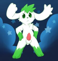 balls blush erection green_eyes legendary_pokémon male male_only nintendo oob penis pokémon pokémon_(species) shaymin sky_forme_shaymin solo video_games