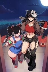 2girls big_ass breasts chainsaw_man cosplay freshnsfw mark_gavatino mitaka_asa nayuta_(chainsaw_man) small_breasts smaller_female tagme thick_ass thick_thighs thighhighs