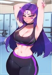 1female 1girls ai_generated anemoi armpit armpits bra breasts breasts breasts female female_only front_view gym gym_clothes gym_uniform kai'sa league_of_legends leggings looking_at_viewer midriff riot_games solo solo_focus sports_bra sportswear stomach sweat sweatdrop sweating sweaty sweaty_body tight_clothing toned toned_body toned_female workout_clothes workout_clothing yoga_pants