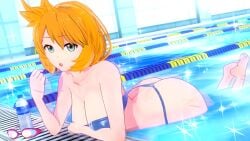 16:9_aspect_ratio 3d ass bangs barefoot bikini blue_bikini blue_eyes blue_swimsuit bottle breasts cleavage clothing eyewear feet female female female_only goggles gym_leader hd high_resolution huge_ass huge_breasts indoors kasumi_(pokemon) large_ass large_breasts legs looking_at_viewer lying misty_(pokemon_hgss) on_stomach one-piece_swimsuit open_mouth orange_hair partially_submerged pokemon pokemon_character pool poolside short_hair solo sparkle strapless strapless_bikini strapless_swimsuit swimsuit thick_ass thighs untied very_high_resolution water water_bottle