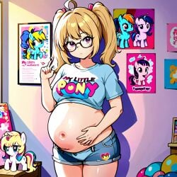 ai_generated blonde_hair glasses my_little_pony pregnant twintails