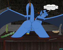 anthro ass black_hair blue_body blue_pussy bondage bound dildo disney fab3716 female gargoyles hair nude obsidiana pussy sex_toy solo