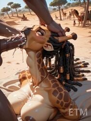 african ai_generated big_breasts female_anthro giraffe