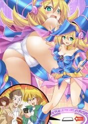 2boys 2girls :o ass blonde_hair blush breasts cameltoe cleavage close-up dark_magician_girl duel_monster green_eyes hi_res honda_hiroto joey_wheeler jounouchi_katsuya long_hair looking_back medium_breasts multiple_views open_mouth panties recording request shimouki_izui tea_gardner tristan_taylor underwear upskirt white_panties yu-gi-oh!